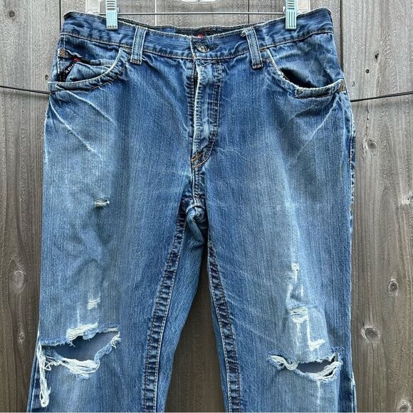 Ariat FR Relaxed Boot Cut Ripped Raw Hem Distressed  Jeans Men Sz 34 X 34 - Picture 10 of 11